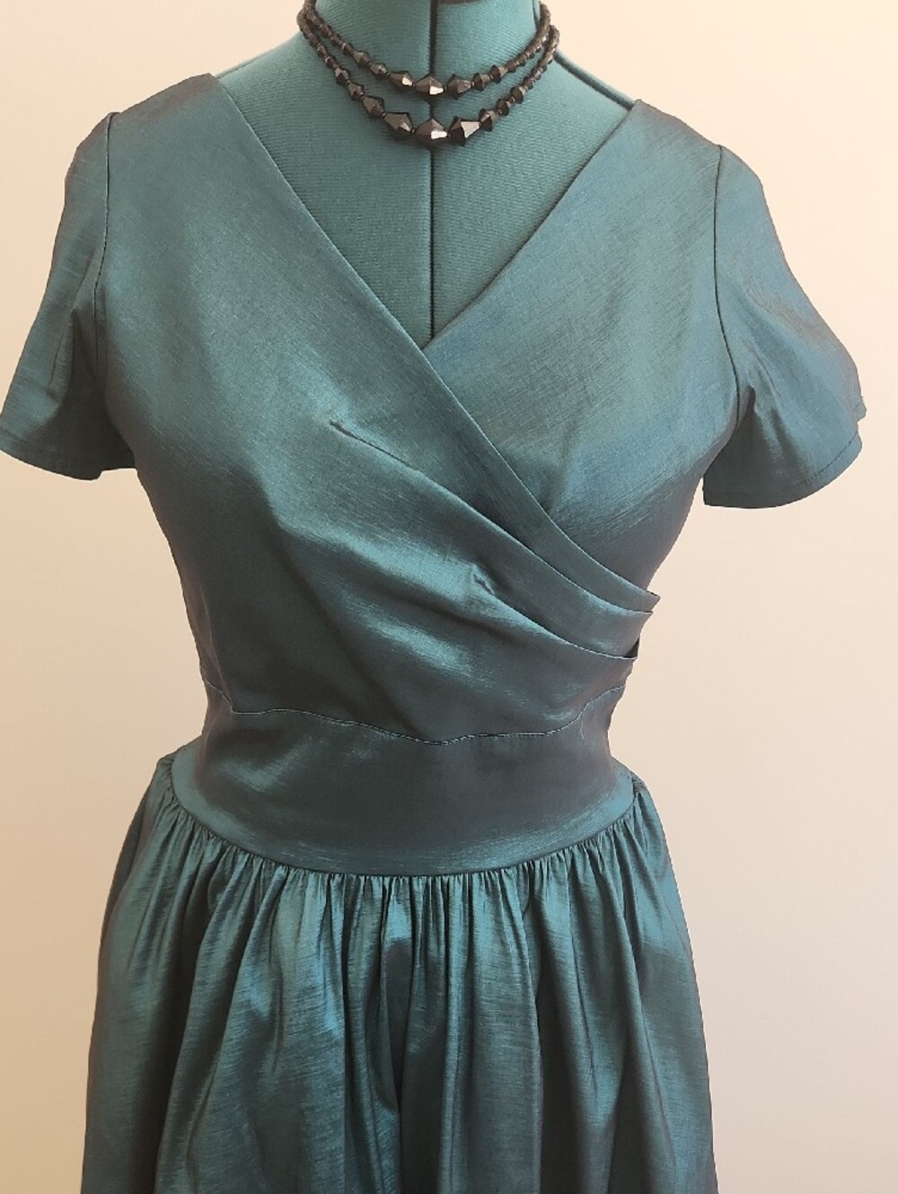 🦚 Pinup Couture Teal V-Neck Fit-and-Flare Dress Sz Xl - Picture 3 of 10